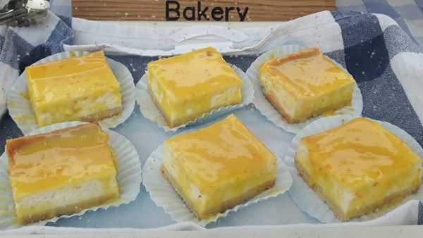 baked cheesecake with orange curd topping